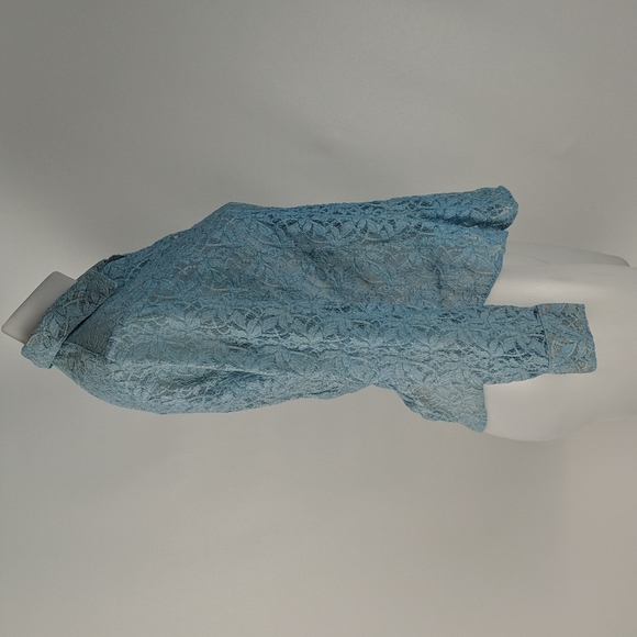 St Mario Women's Top Size Medium Blue Sheer Lace Long Sleeve Button Front Collar - Picture 5 of 13